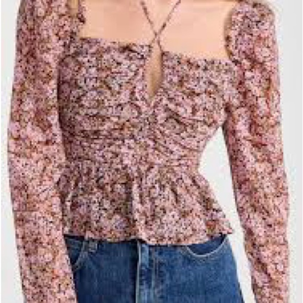 ASTR the Label Toni Keyhole Peplum Blouse Top